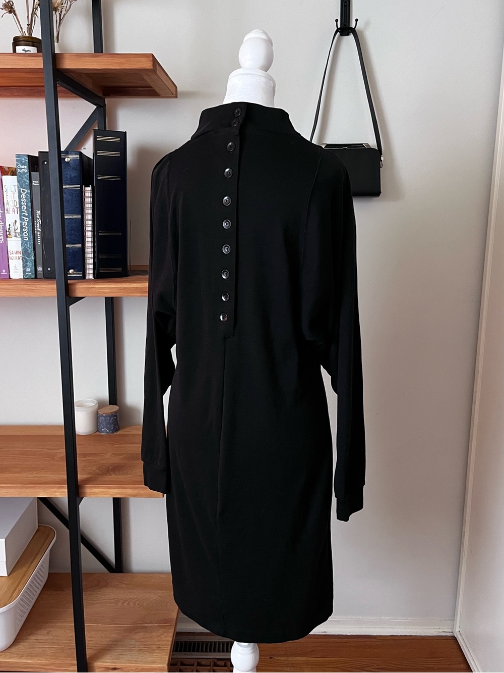 Fads Vintage Long Sleeve Button Back Detail Mockneck Baggy Loose Dress Small 80s